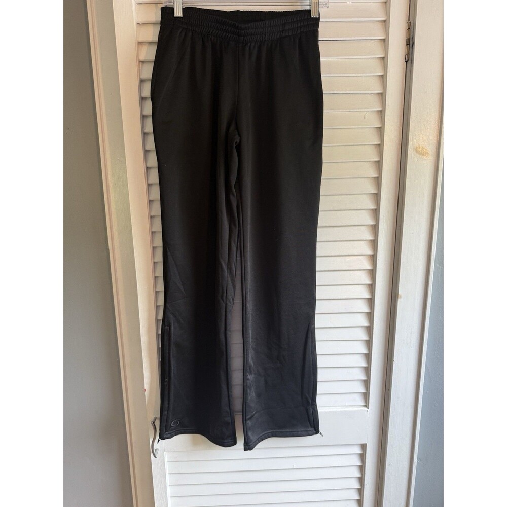 Women's Black Fleece Lined Athletic Pants Size Small Drawstring Zip At Ankles